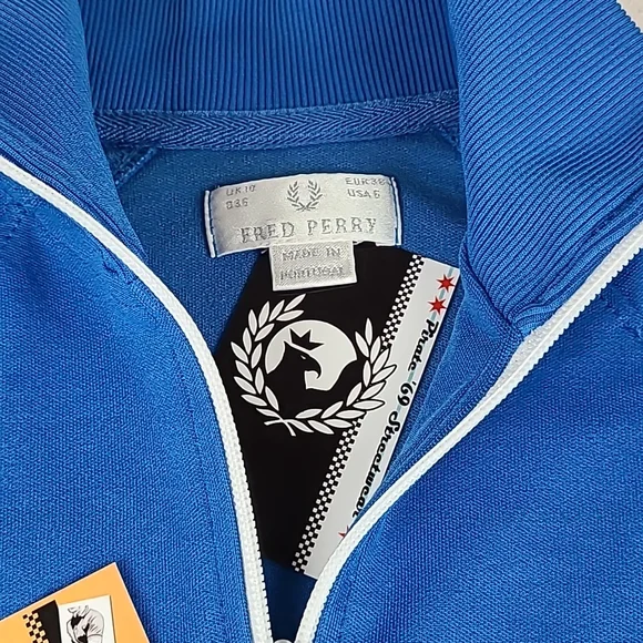 Retro Fred Perry Women's Track Jacket Vintage Portugal Made Blue & Neon Pirate69 - Picture 2 of 6